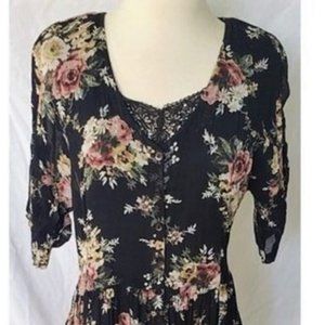 Vintage 80s Dress Baby Doll Maxi Floral